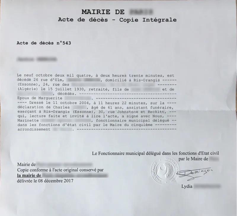 Acte de décès