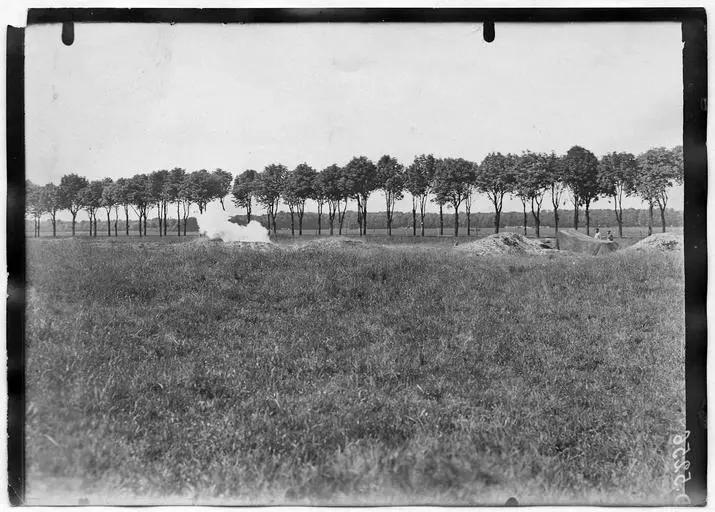 1918.05, Camp militaire de Satory, Chenil militaire : chiens de guerre passant à travers un barrage de grenades