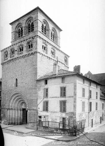 1887.07, Eglise Saint-Maurice, Façade ouest et clocher, vus en perspective