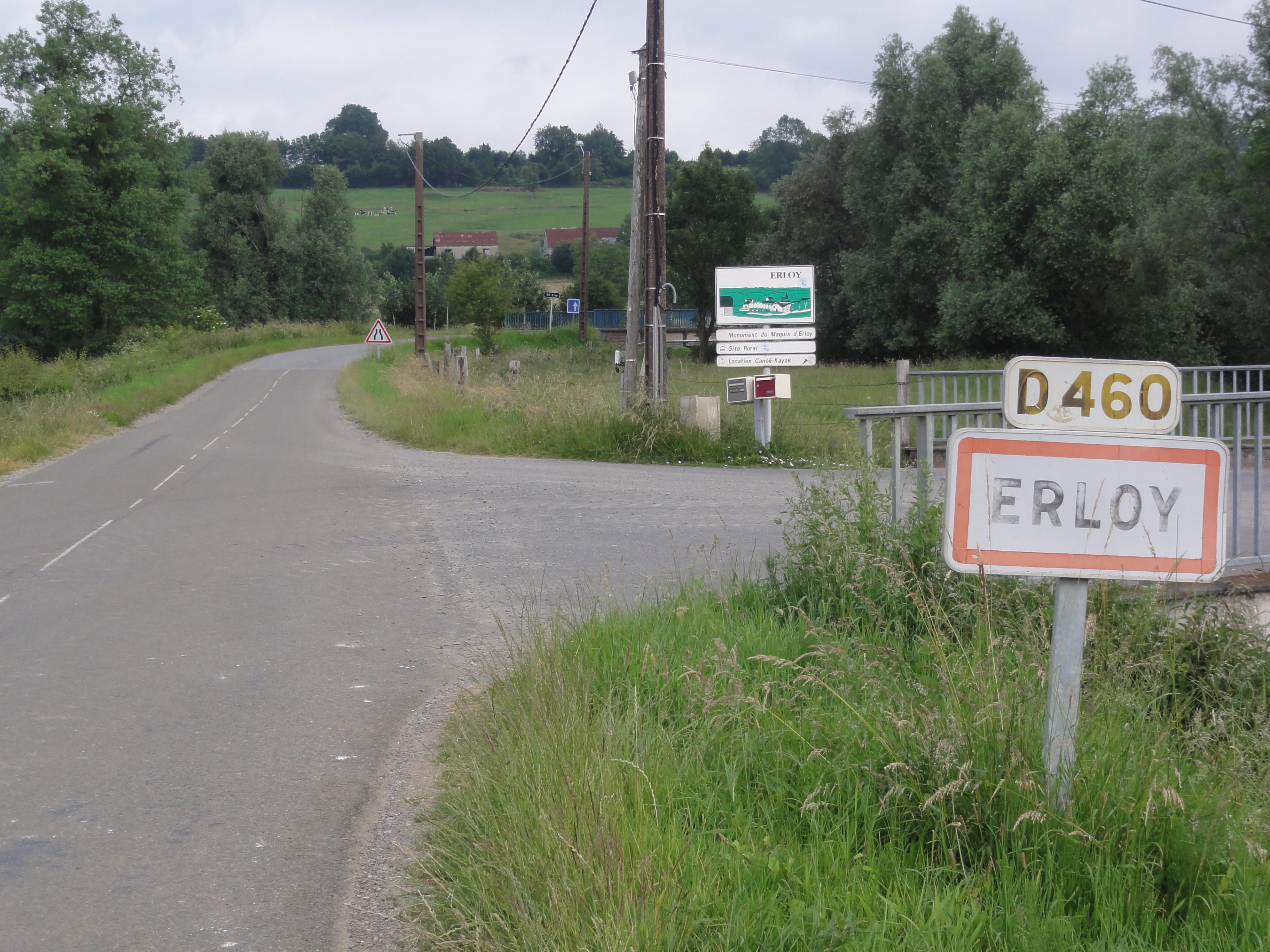 Erloy (Aisne) city limit sign